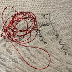 Red and Silver Pet Outdoor Cable Tie Out Leash with Spiral Stake